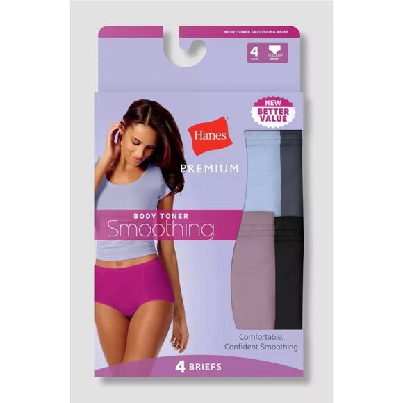 Hanes Premium Women's - Body Tones Smoothing - 4pk Briefs- Size 5 - Small - Picture 1 of 3